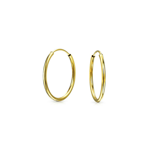 Women's 14k Yellow Gold 2mm Wide Classic Endless Hoop Earrings 0.70 Diameter 